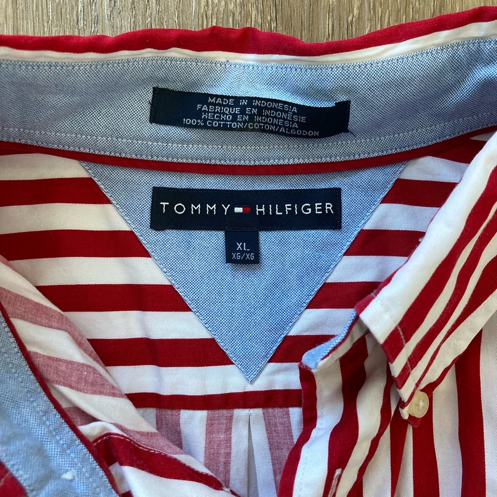 Tommy Hilfiger Red and White Striped Shirt
